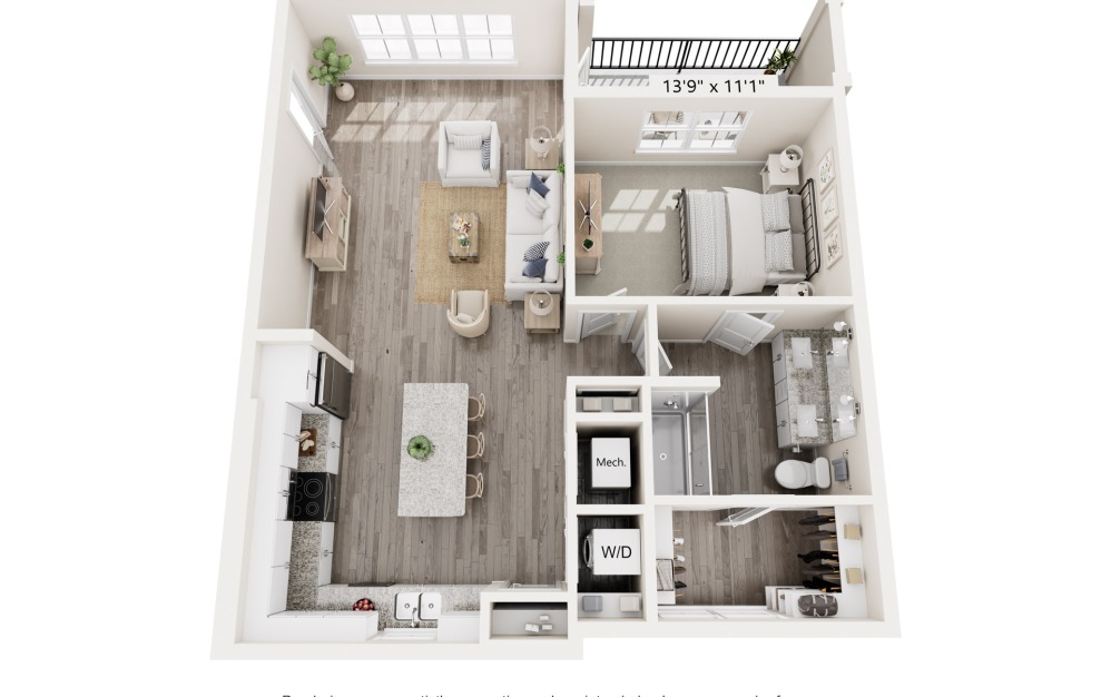 A4 - 1 bedroom floorplan layout with 1 bathroom and 930 square feet